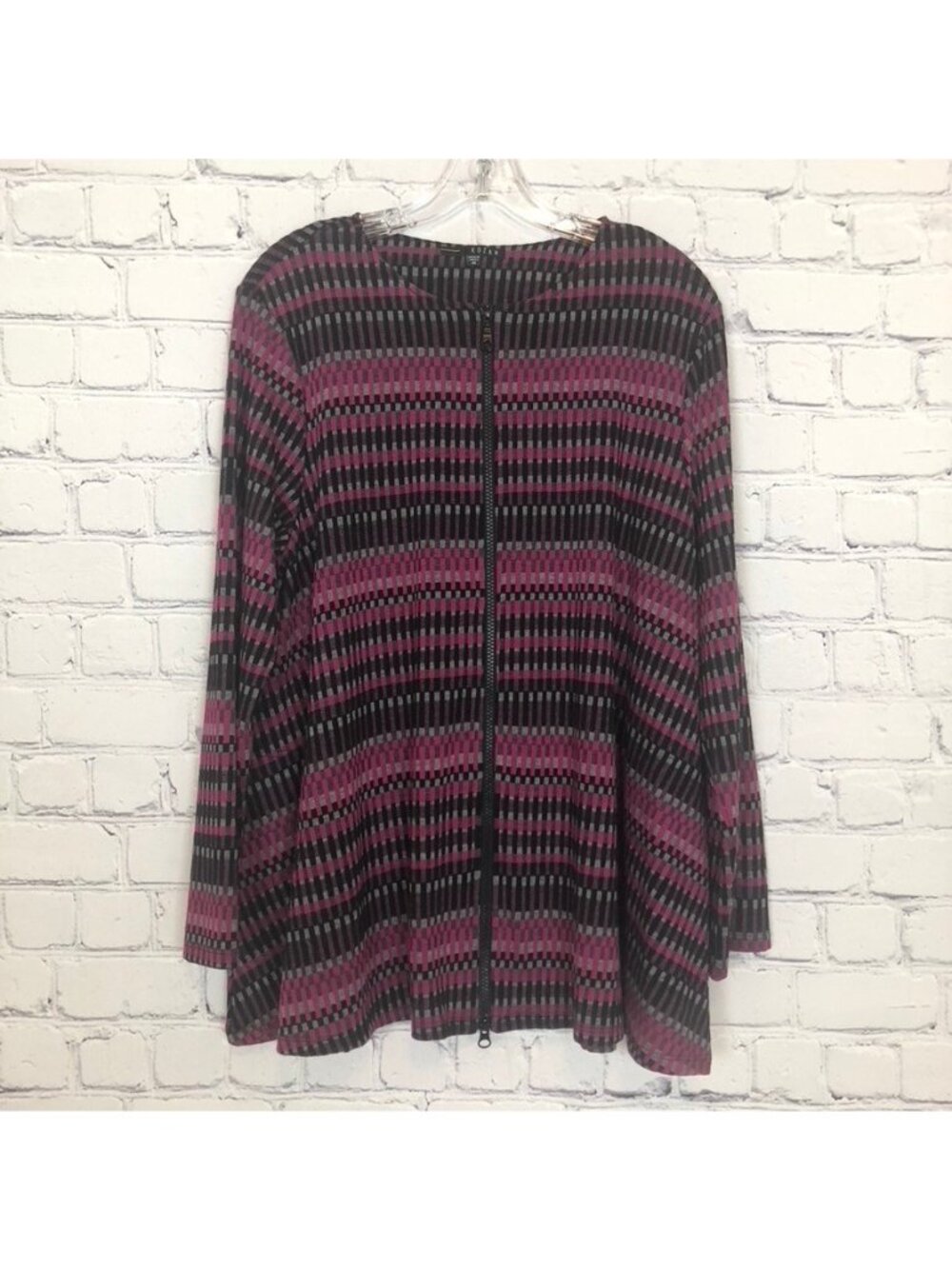 Kozan Zip Front Cardigan Jacket Size M Geometric Artsy A-line Knit